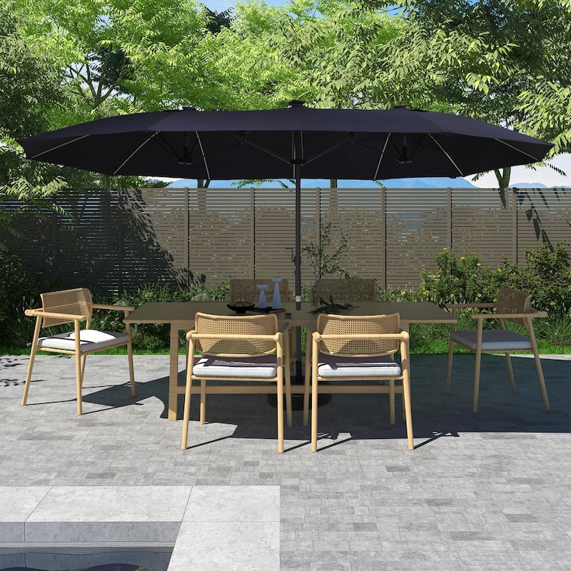 180'' x 108'' Rectangular Fiberglass Lighted Market Umbrella with Base