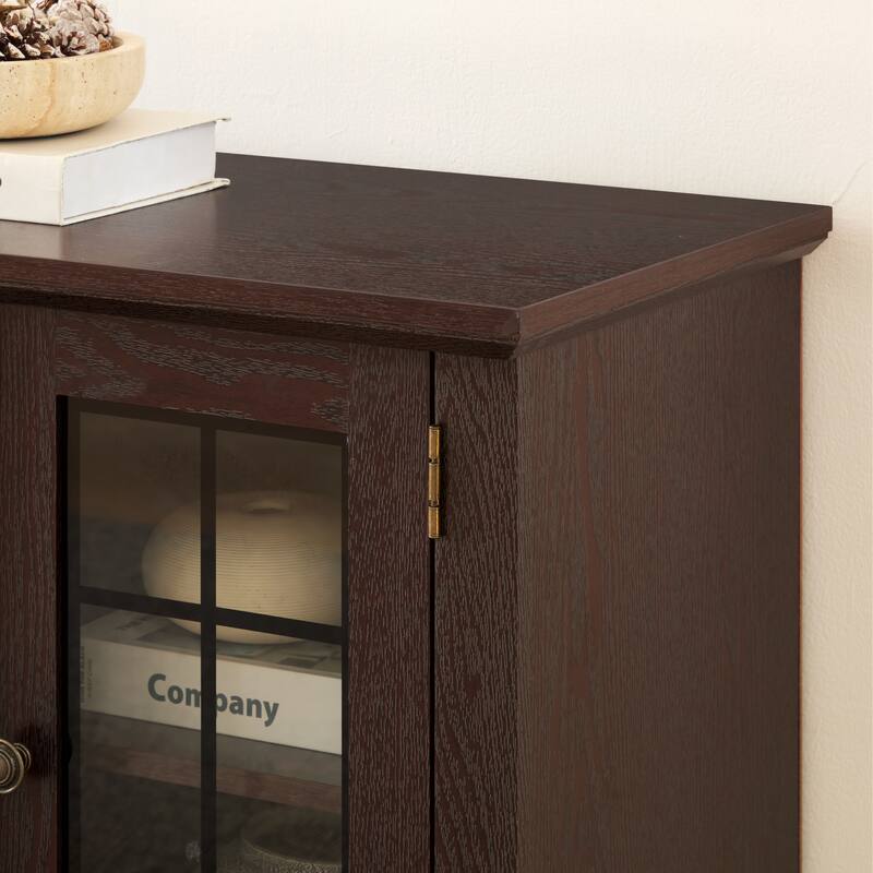 GDFStudio Eulalia Wood 2-Door Storage TV Stand with Faux Stone Mantle