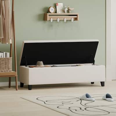 White Modern Tufted Top Upholstered Storage Bench