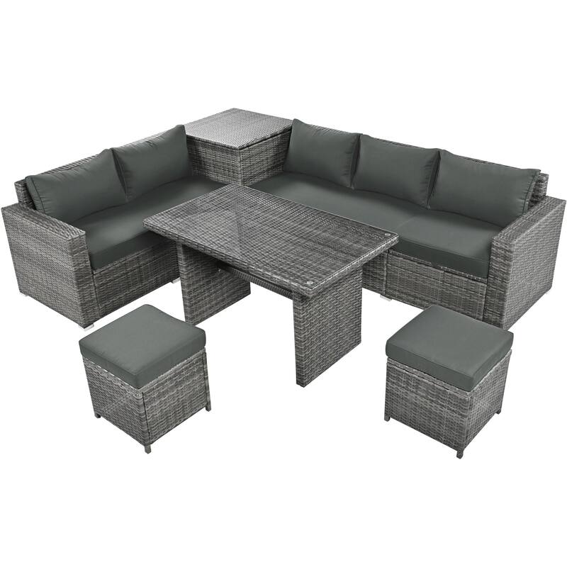 6-Piece Outdoor Wicker Patio Sofa Set with Table and Storage