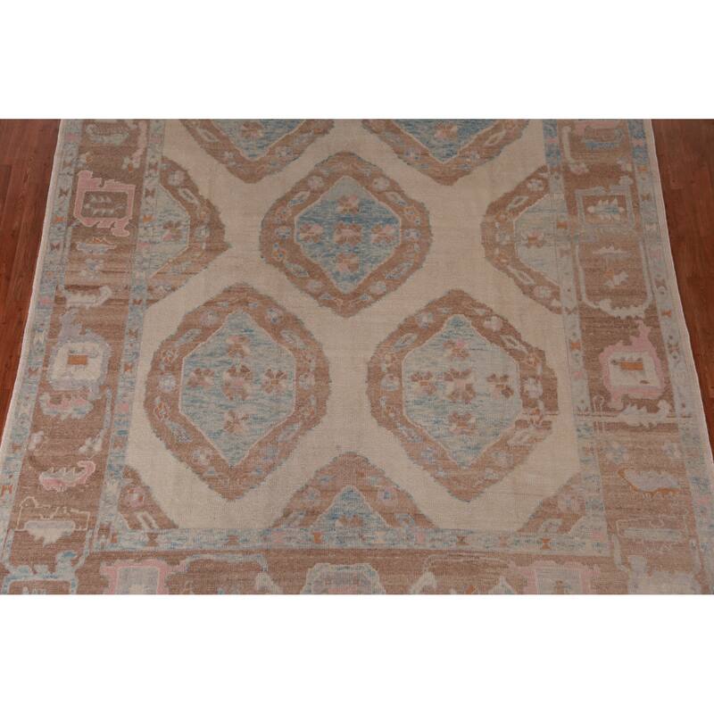 Hand Knotted Oriental 100% Wool Carpet Transitional Geometric Beige & Ivories Oushak Area Rug - 11' 10'' X 8' 6''