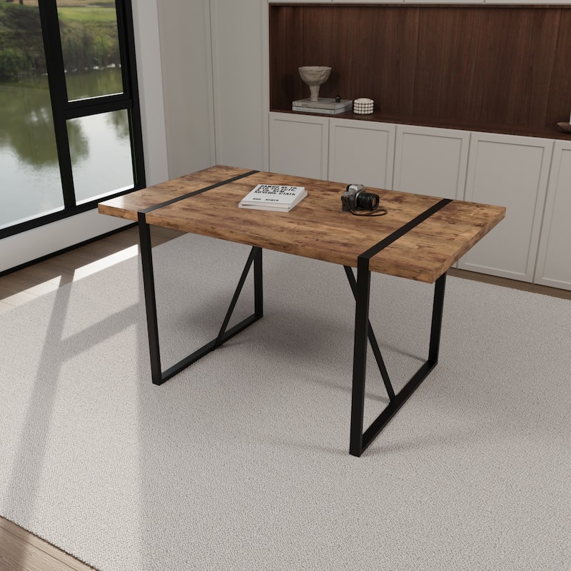 Modern 5-Piece Dining Set with Dark MDF Rectangular Table & 4 High Back Black Metal Legs Chairs