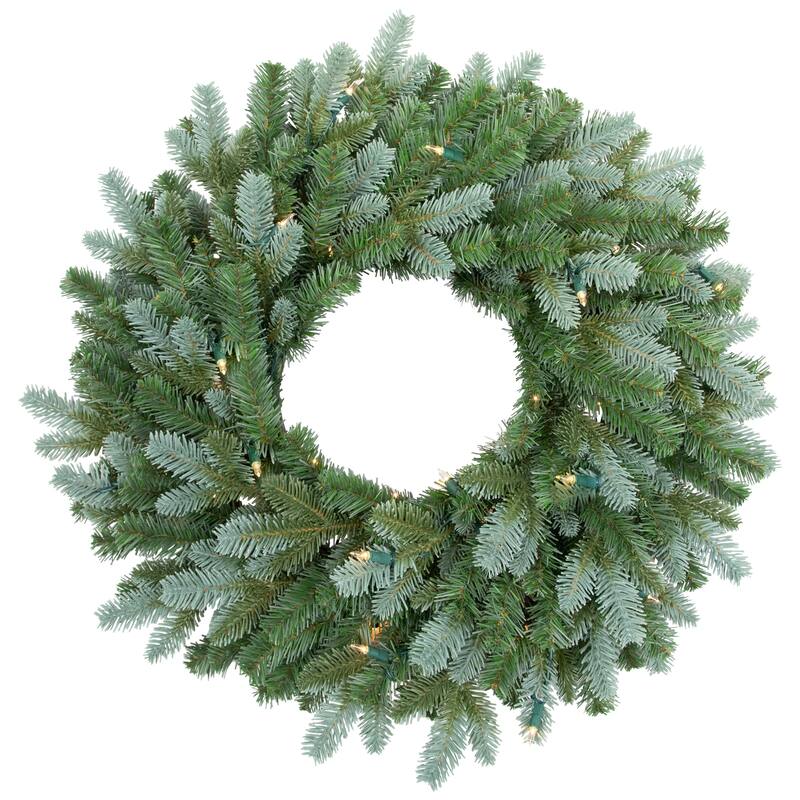 Pre-Lit Blue Spruce Artificial Christmas Wreath - 24" - Clear