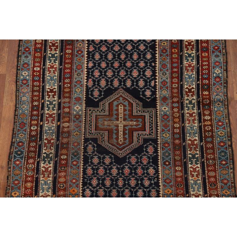 Pre-1900 Antique Kazak Vegetable Dye Foyer Rug Handmade Wool Carpet - 3'10" x 5'5"