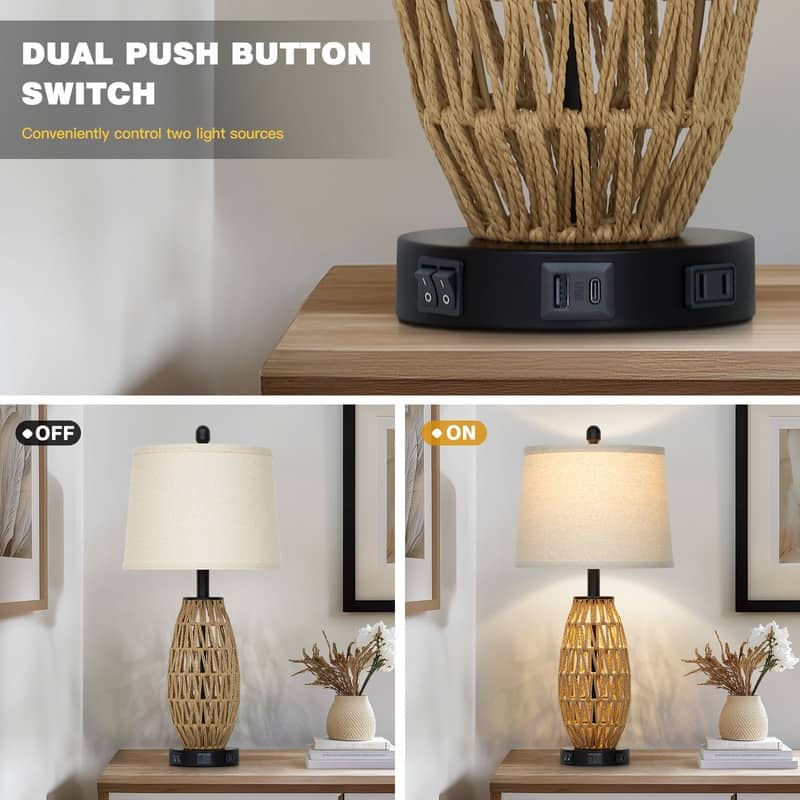 27'' Table Lamps with USB-C Charging, Dual Lighting(Set of 2) - 12.5'' x 12.5'' x 27''