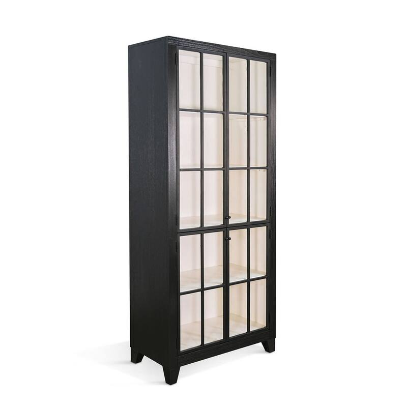 Rex Tall Accent Cabinet, 84 Inch, 4 Glass Doors w Interior Shelves, Black