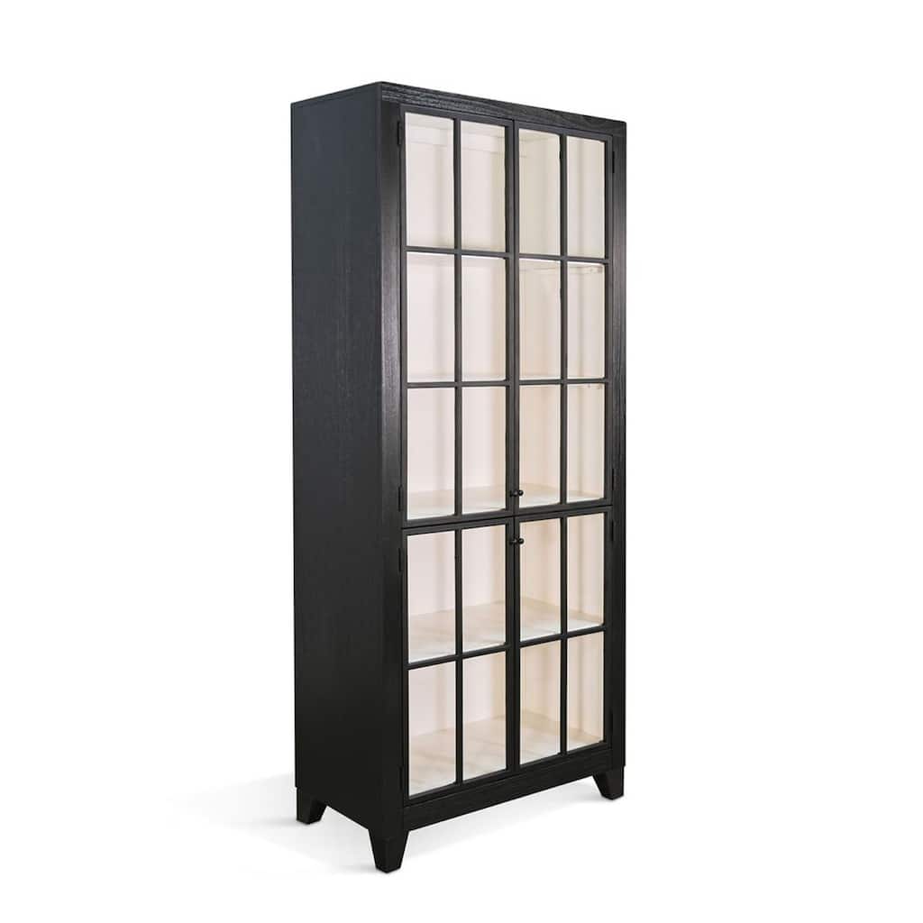 Rex Tall Accent Cabinet, 84 Inch, 4 Glass Doors w Interior Shelves, Black