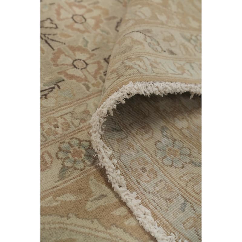 Hand Knotted Oriental 100% Wool Carpet Traditional Floral Beige & Ivories Kerman Area Rug - 12' 10'' X 9' 7''