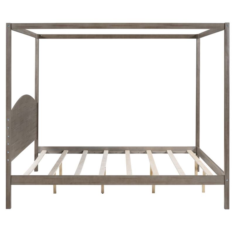 King Size Canopy Platform Bed with Headboard and Support Legs, Modern