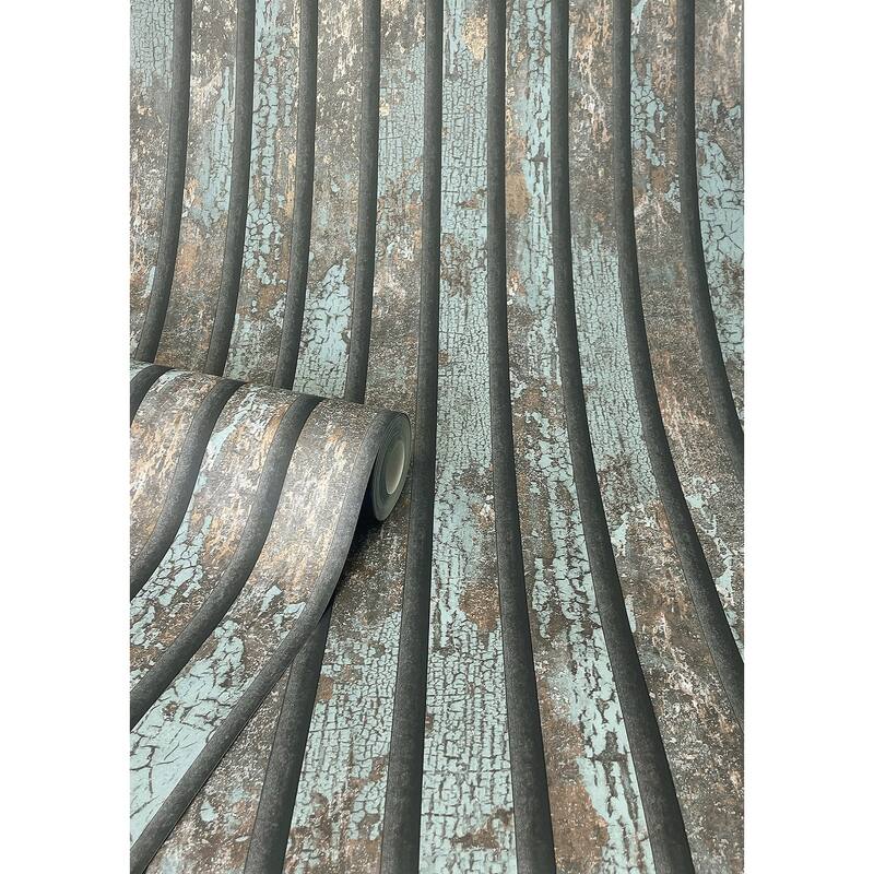 Fine Decor Oxidize Teal Vertical Slats Wallpaper