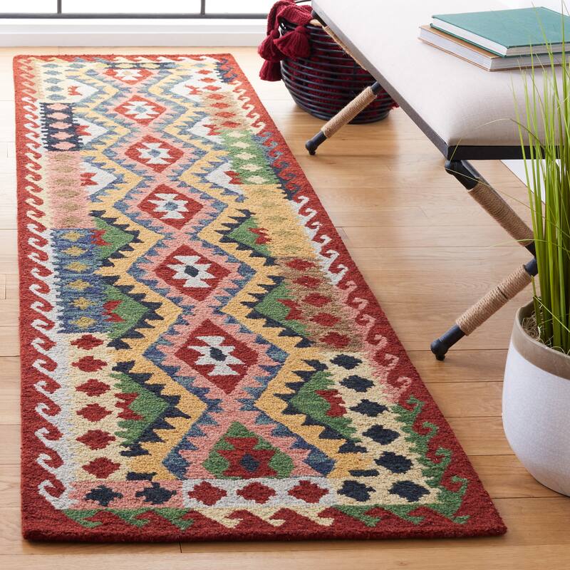 SAFAVIEH Handmade Aspen Nataliya Boho Tribal Wool Rug - 2'3" x 9' Runner - Red/Green