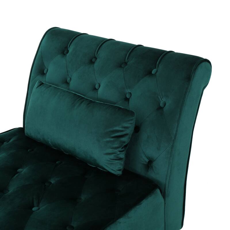 Roomfitters Tufted Velvet Chaise Lounge with Bolster Pillow, Elegant Relaxing Accent Seating