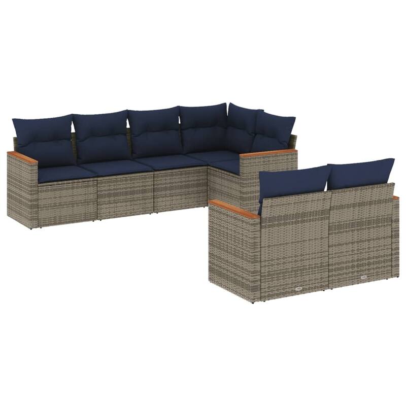 vidaXL 7 Piece Patio Sofa Set with Cushions Grey Poly Rattan - 24.4x 24.4x 27.2
