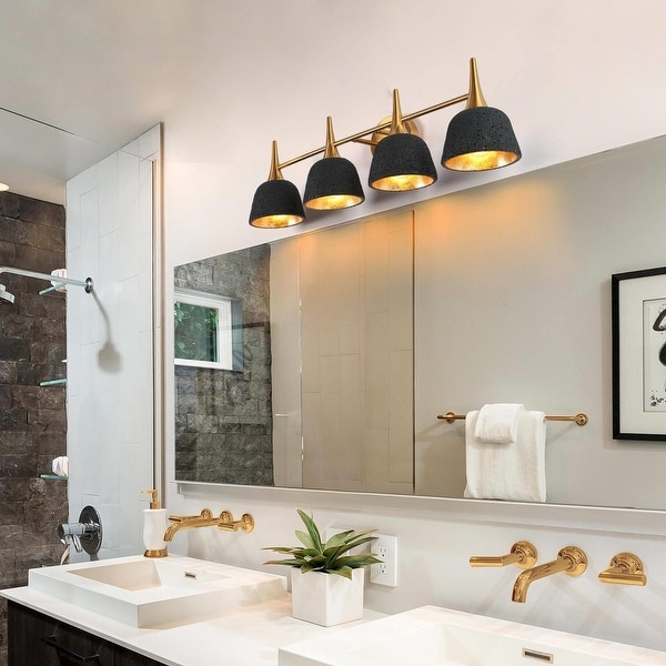 Ampla Modern Farmhouse 4 Light Bathroom Vanity Light Black Gold Sonce with Resin Shade