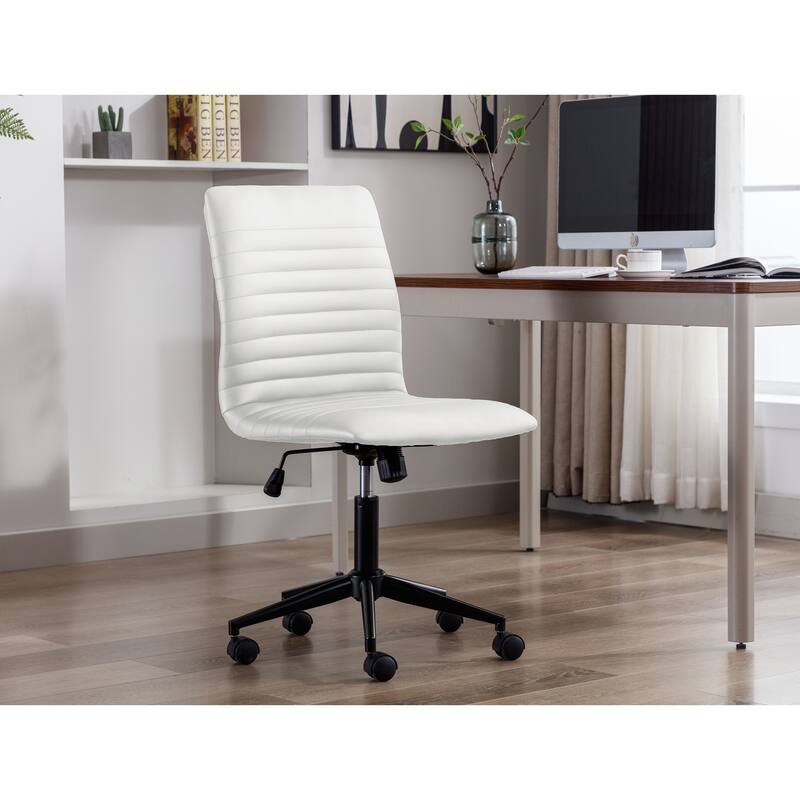 Porthos Home Bron Faux Leather Armless Office Chair with Steel Roller Base, Tilt Mechanism