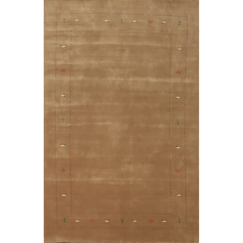 Hand Knotted Oriental 100% Wool Carpet Tribal Animal Pictorial Brown Gabbeh Area Rug - 8' 2'' X 5' 2''