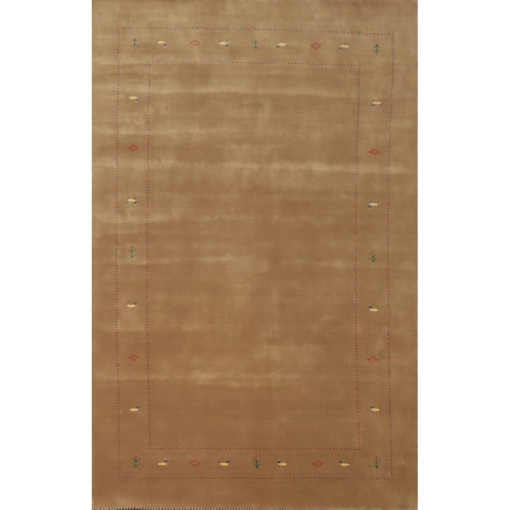 Hand Knotted Oriental 100% Wool Carpet Tribal Animal Pictorial Brown Gabbeh Area Rug - 8' 2'' X 5' 2''
