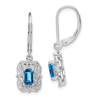 Curata 925 Sterling Silver Dangle Polished Leverback Diamond and Light Blue Topaz Earrings - 30x9mm Wide