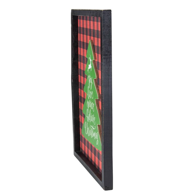 16" Red and Black Buffalo Plaid Christmas Tree Shadow Box Wall Plaque