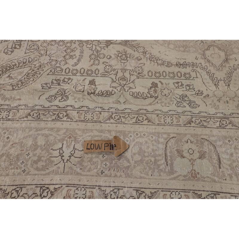 Distressed Tabriz Persian Vintage Rug Hand-Knotted Beige Wool Carpet - 8'0"x 10'7"