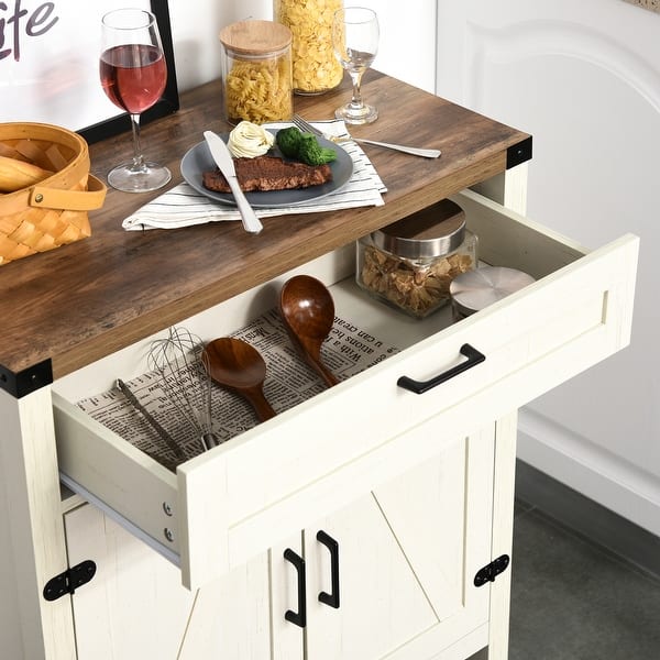 HOMCOM Buffet Cabinet with Storage, Kitchen Sideboard with 2-Layer Wood Countertop, Adjustable Shelves and Drawers, White