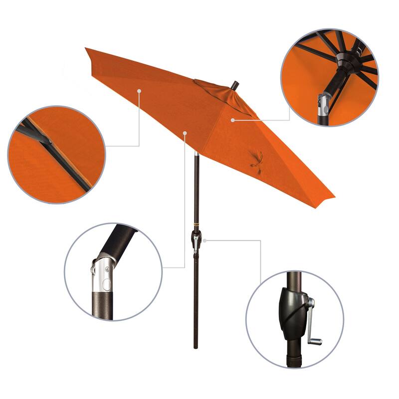 California Umbrella 7.5' Rd. Aluminum Patio Umbrella, Crank Lift with Push Button Tilt, Bronze Finish, Pacifica Fabric