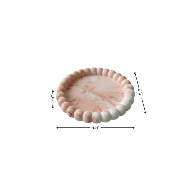 HomeRoots 6" Pink And White Resin Marbleized Handmade Round Trinket Tray - 5.50 in. x 0.75 in. x 5.50 in.