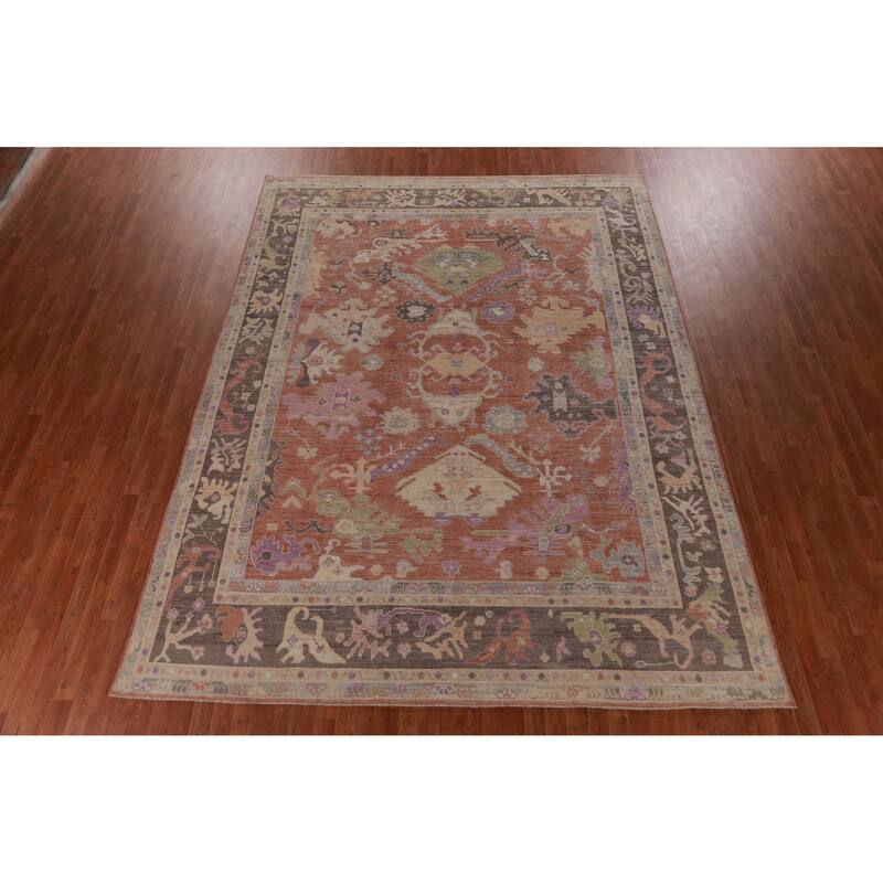Hand Knotted Oriental 100% Wool Carpet Transitional All-Over Oranges & Rust Oushak Area Rug - 12' 0'' X 8' 11''