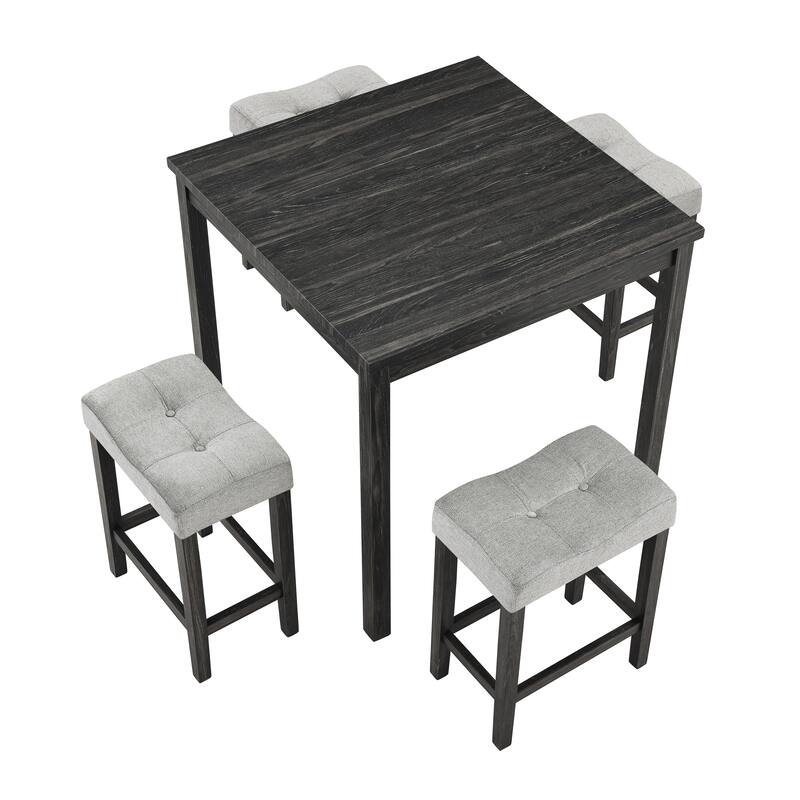 Roomfitters 5-Piece Dining Table Set with Upholstered Stools, Industrial Bar Table for Dining or Breakfast Nook