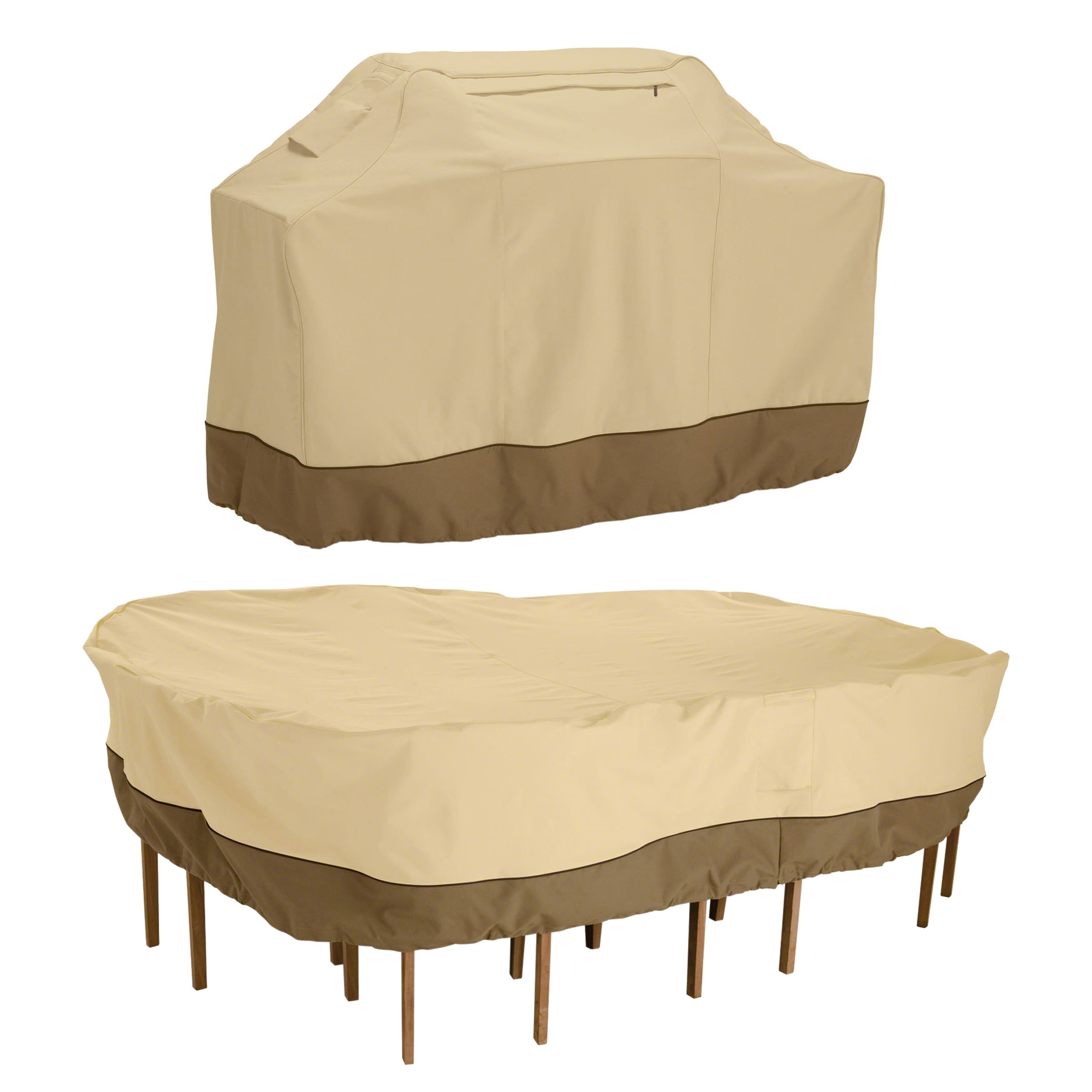Veranda Water-Resistant 58 Inch BBQ Grill Cover and 108 Inch Rectangular/Oval Patio Table & Chair Set Cover Bundle