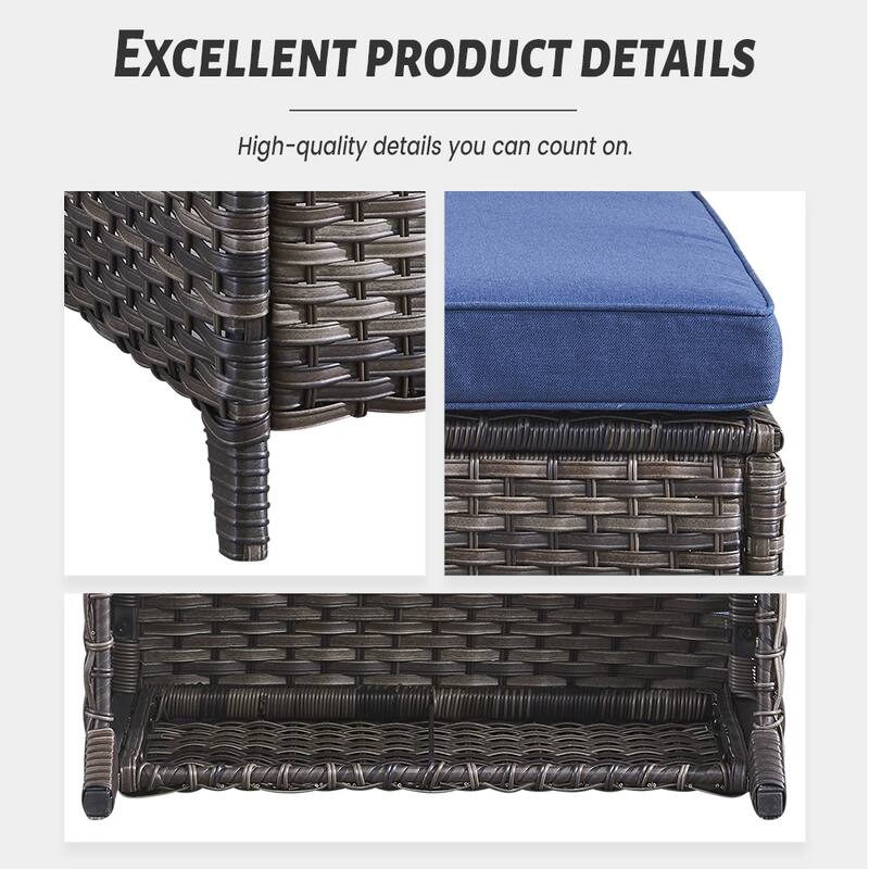 Gymojoy Outdoor Durable Wicker Ottomans with Olefin Cushions