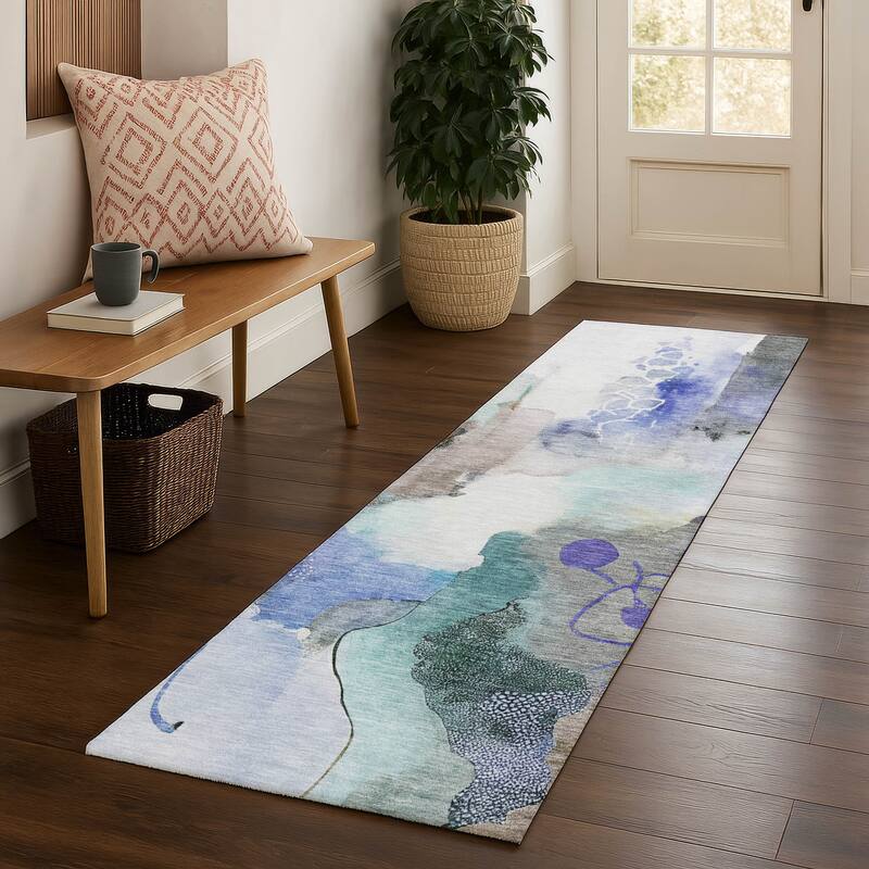 Premium Washable Super Soft Abstract Contemporary Mayfield Rug - Brown - 2'3" x 7'6"