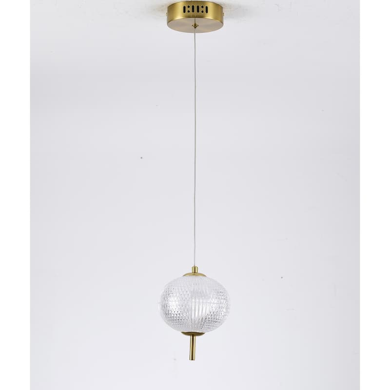 1-Light Brass Dimmable LED Single Pendant With A Clear PC Shade