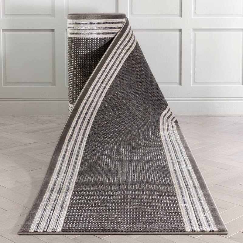 Custom Size Runner Fairmont Waylon Glam Solid & Striped Stair Rug - 2' 7" x 15' - Grey - Runner