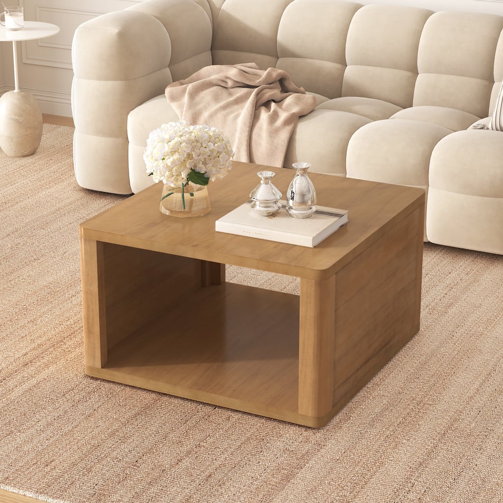 Square Farmhouse Coffee Table with Half-Open Storage Shelf by Harper&Bright Designs