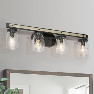 Kole Farmhouse 4-Light Linear Bathroom Vanity Lights Mason Jar Glass Wall Sconces