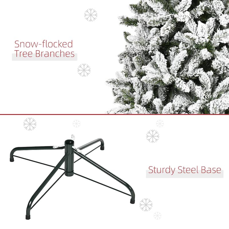 7.5ft/9ft Snow-Flocked Christmas Tree with Realistic Pine Branches & Flame Retardant Base
