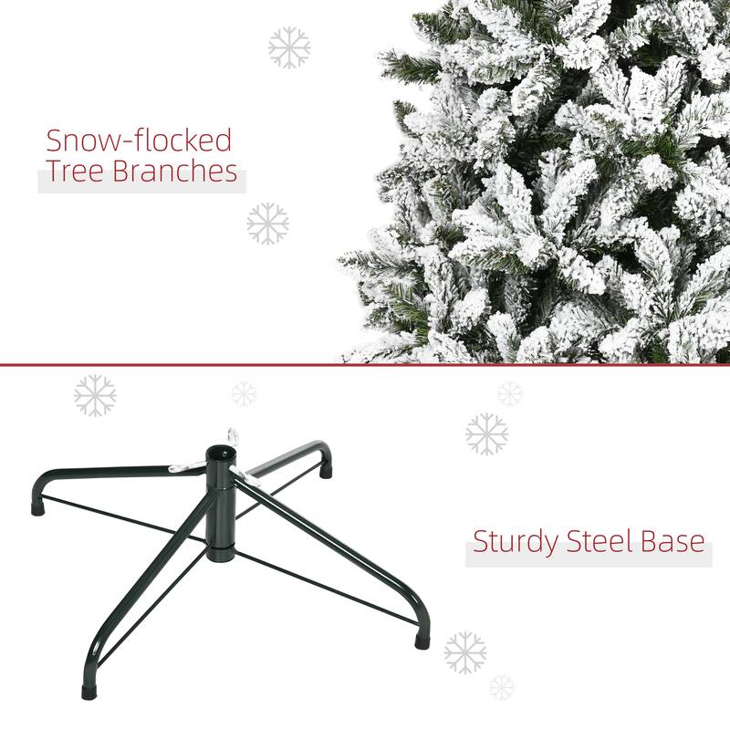 7.5ft Unlit Snow Flocked Pine Tree, Easy Assembly, Realistic Holiday Decor