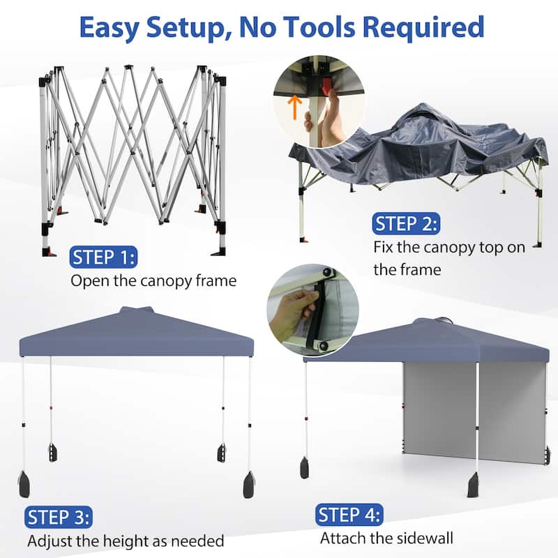 Gymax 10 X 10 FT Pop up Canopy Tent w/ 1 Sidewall Wheeled Bag 8 Stakes