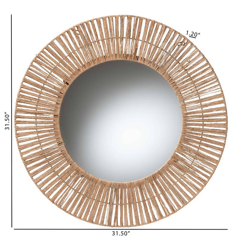 Leala Modern Bohemian Metal and Natural Brown Seagrass Accent Wall Mirror - Natural Brown