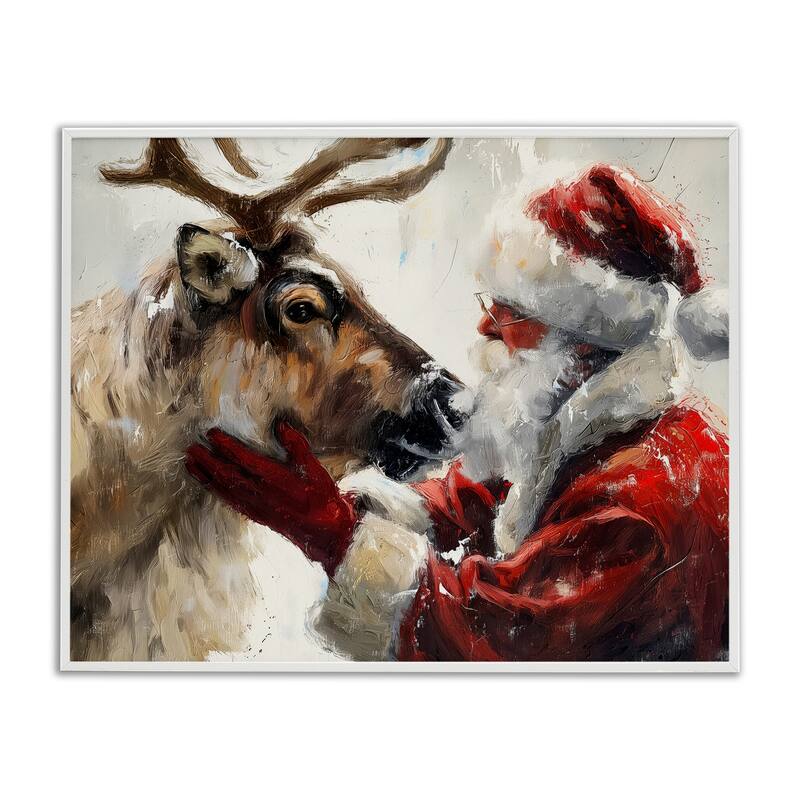 Stupell Traditional Santa & Reindeer Framed Giclee Art Design By Arlington Prints - 14 x 11 - White