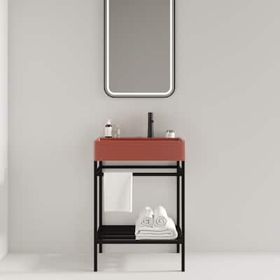 24" Bathroom Vanity with Ceramic Basin,Freestanding Bathroom Console Sink Set,without Faucet,Metal Leg,Storage Shelves