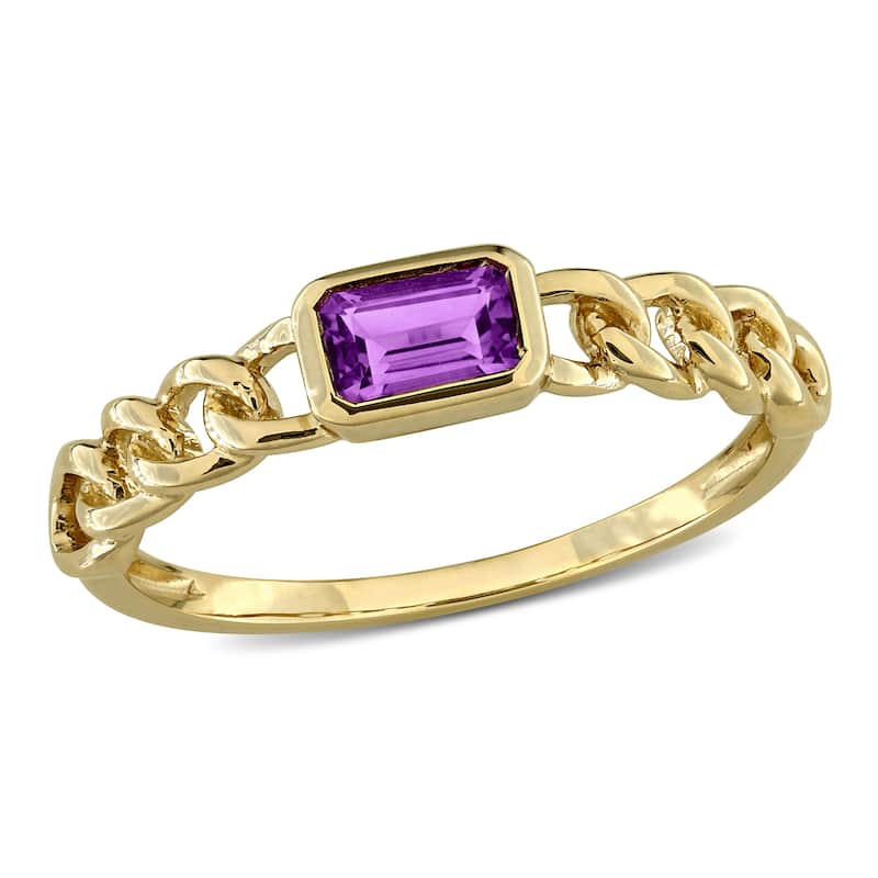 Miadora Octagon Gemstone Engagement Link Ring in 14k Yellow Gold - 5 - Amethyst