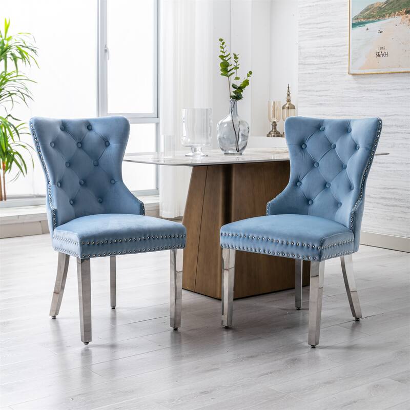Velvet Upholstered Dining Chairs (Set of 2) with Stainless Steel Legs