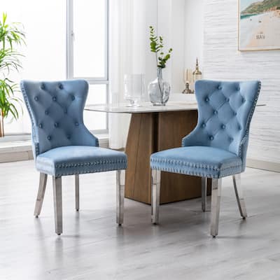 Velvet Upholstered Dining Chairs (Set of 2) with Stainless Steel Legs