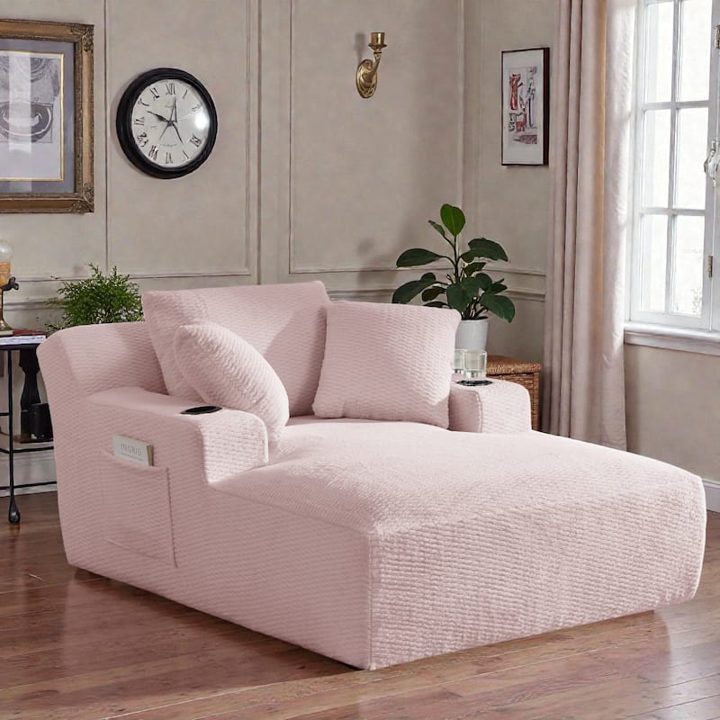 Oversized Chaise Lounge Chair Indoor, No Assembly Sleeper Sofa with Faux Fur Upholstery for Living Room or Office