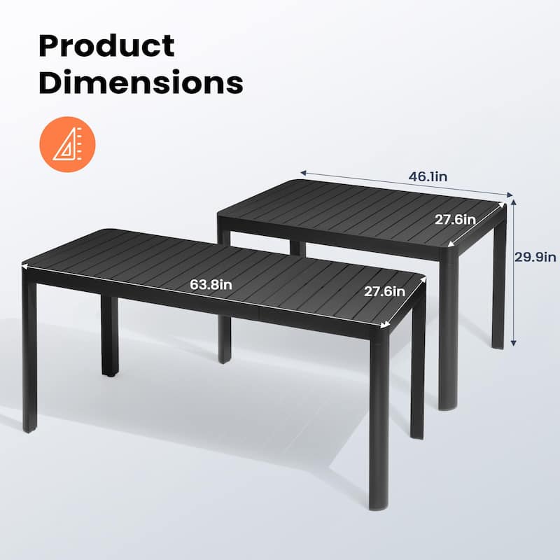 Pellebant Outdoor Dining Table Aluminum Extendable Table - 46.1" / 63.8" (L) x 27.6" (W) x 29.9" (H)