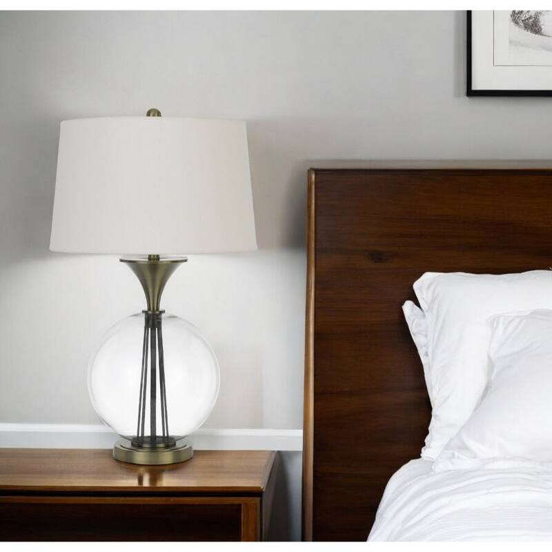 Bronze Metal Globe Table Lamp with White Fabric Shade and 3 Way Dimmable Switch - 18” x 18” x 30.5” (D x W x H)