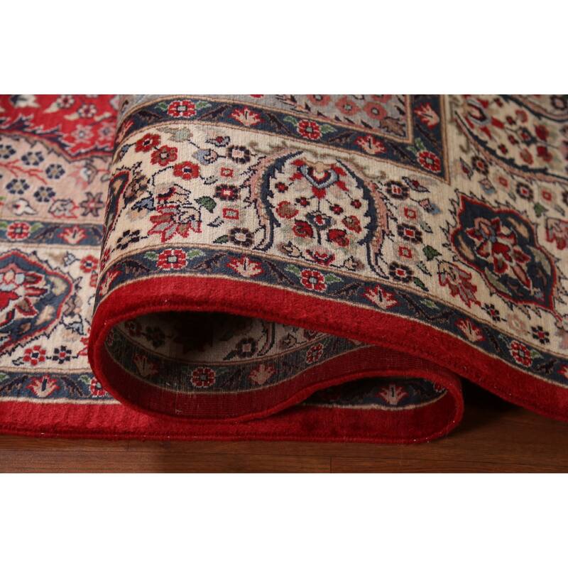 Floral Red Kashan Indian Area Rug Handmade Wool Carpet - 6'1"x 9'4"