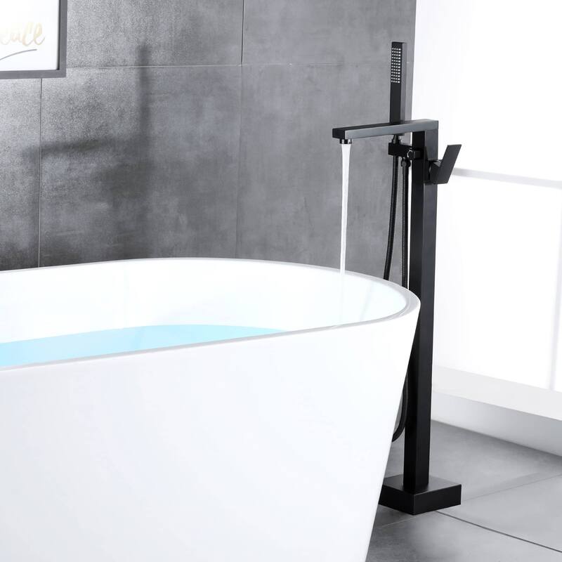 Freestanding Tub Faucets With Hand Shower Floor Mount Bathroom Bathtub Faucets Single Handle High Flow Tub Filler - Matte Black